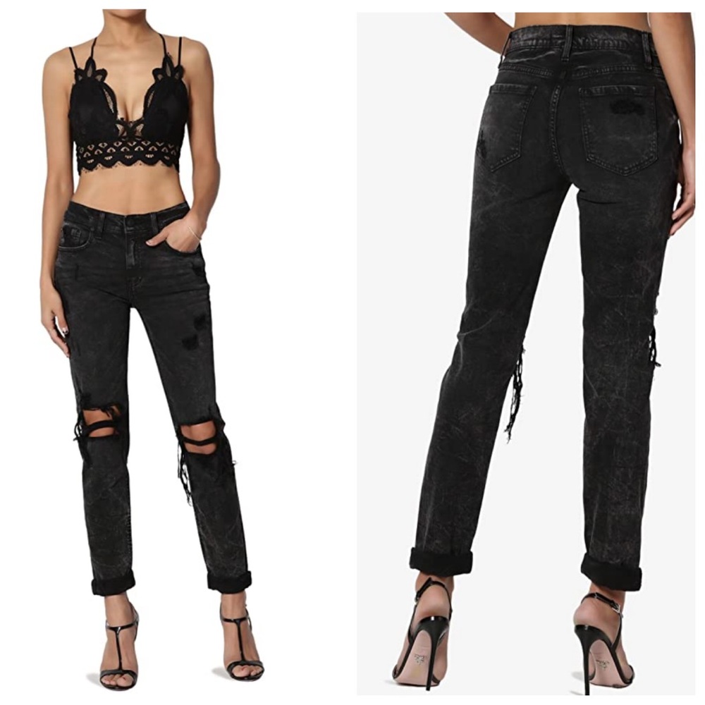 Eunina distressed Girlfriend straight roll up jean